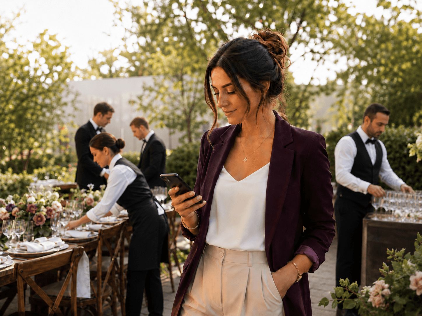 Freelance événementielle utilisant Bloomara sur son téléphone